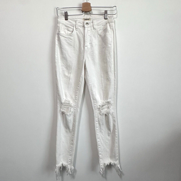 L’AGENCE High Line Skinny Jeans 25 White Ripped Raw Hem Sexy Designer Distressed - Picture 1 of 9